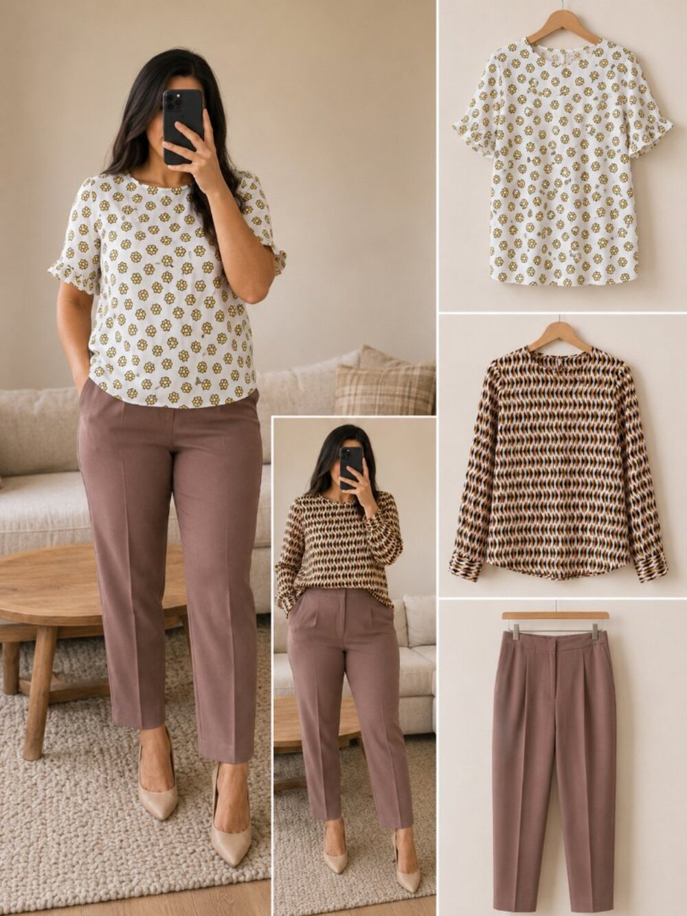 Petite Workwear Bundle | 2 Printed Blouses + Kasper Mauve Pants Size 6P